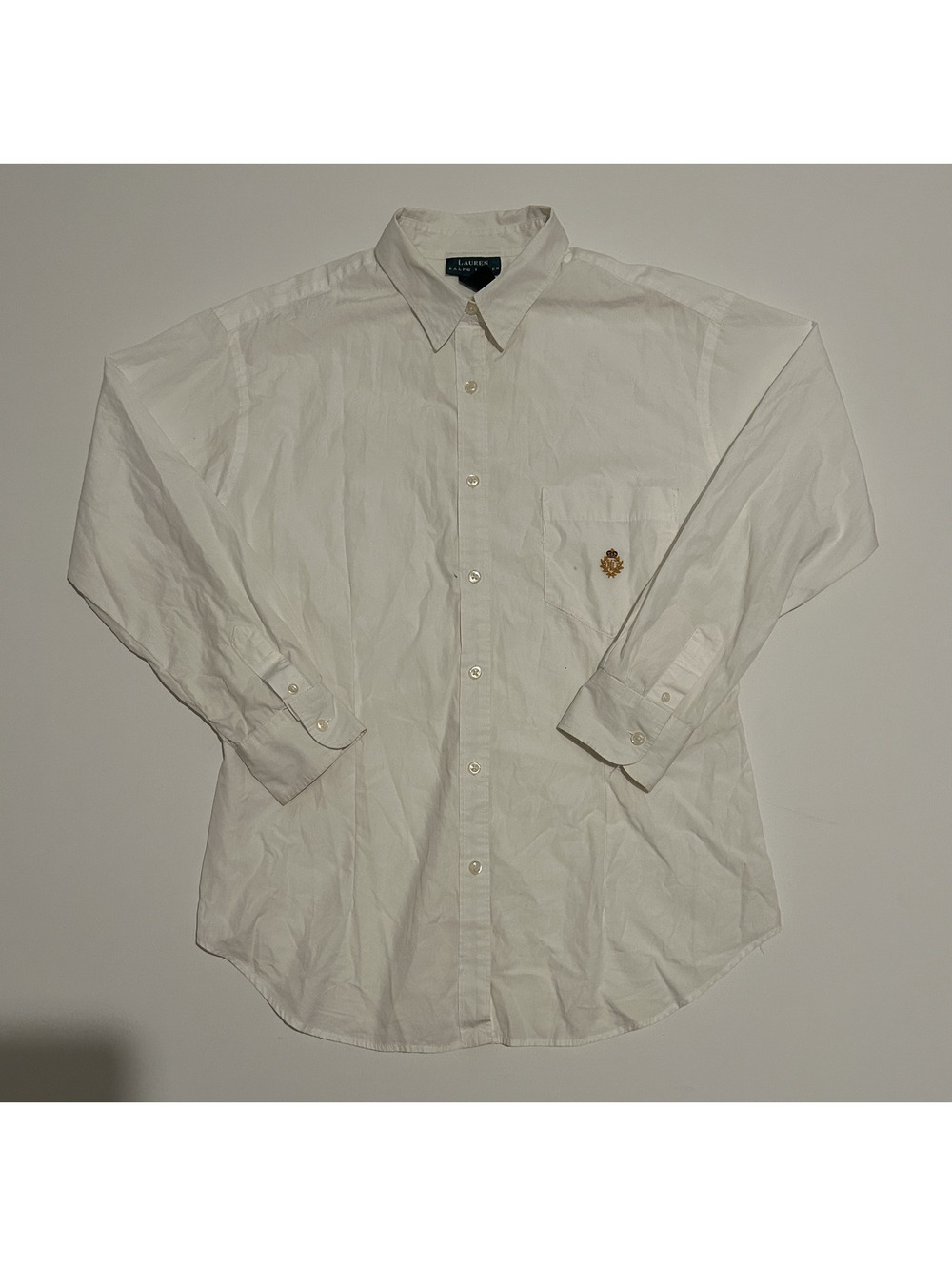 Vintage Ralph Lauren Mens 16 Blue White Striped Shirt Embroidered Crest Cotton
